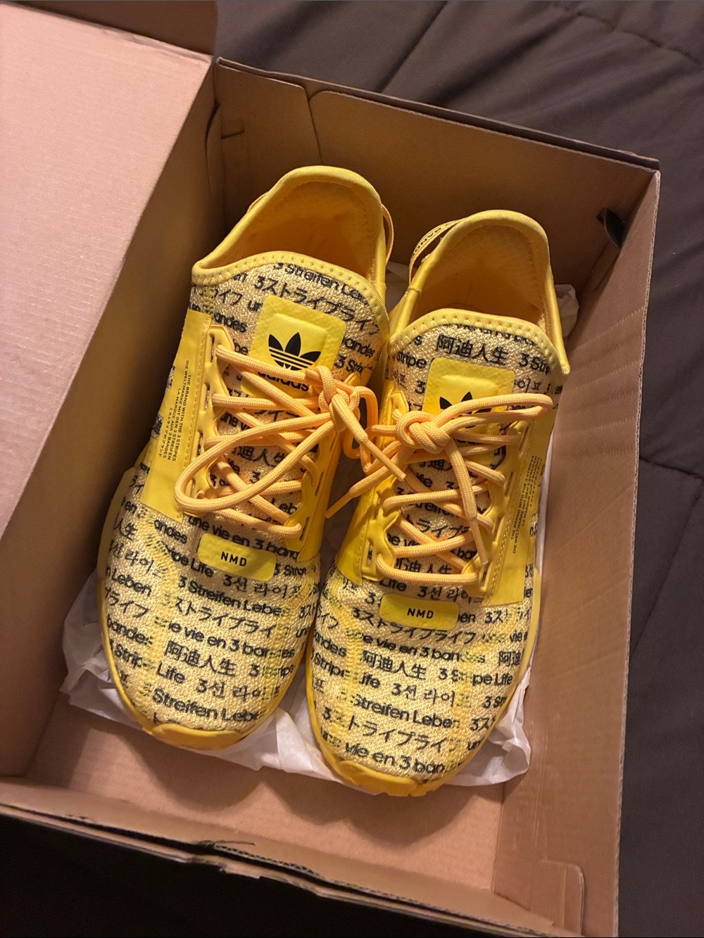 adidas Kids Yellow NMD Sneakers with Black Text Print